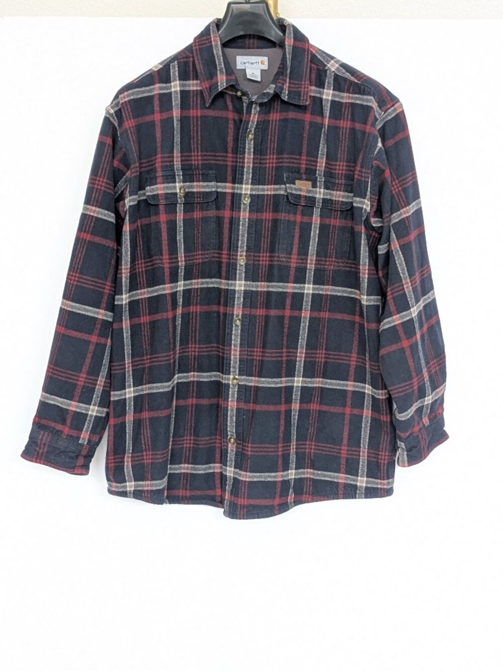 Carhartt Youngstown Thermal Lined Flannel Navy Red plaid Shirt Jacket Men's XL